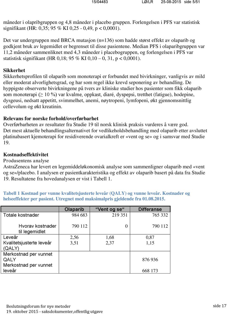 Median PFS i olaparibgruppen var 11,2 måneder sammenliknet med 4,3 måneder i placebogruppen, og forlengelsen i PFS var statistisk signifikant (HR 0,18; 95 % KI 0,10 0, 31, p < 0,0001).