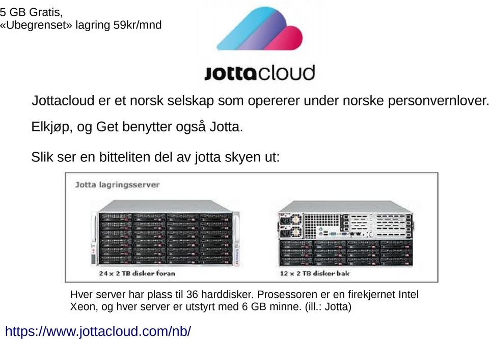 Slik ser en bitteliten del av jotta skyen ut: Hver server har plass til 36 harddisker.