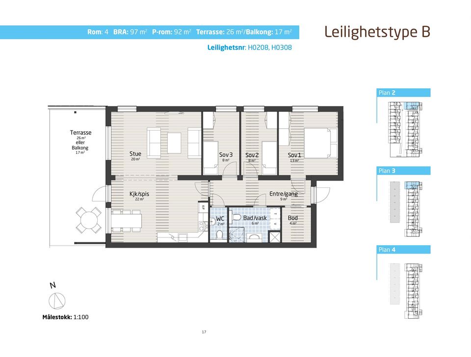 17 m 2 Målestokk: Rom: 4 BRA: 97 m 2 P-rom: 92 m 2 errasse: 26 m 2 /: 17 m 2 eller 15,3 m 2 Stue 20 m2 errasse 23,3 m² Kjk/spis 22 m2 Stue/kjk 23,4