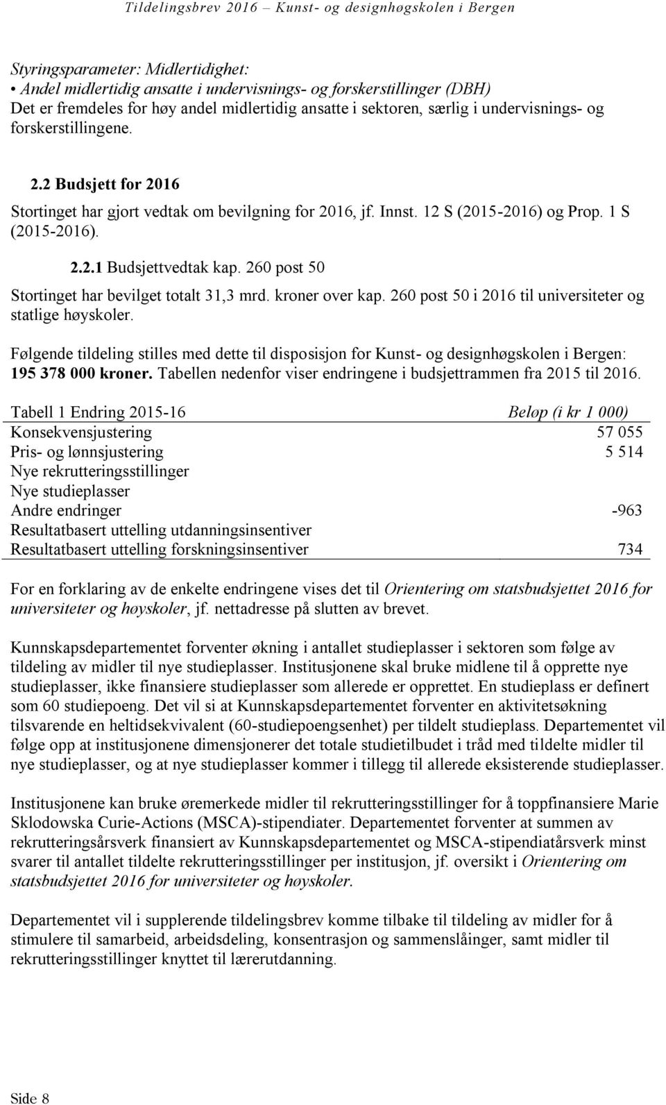 260 post 50 Stortinget har bevilget totalt 31,3 mrd. kroner over kap. 260 post 50 i 2016 til universiteter og statlige høyskoler.