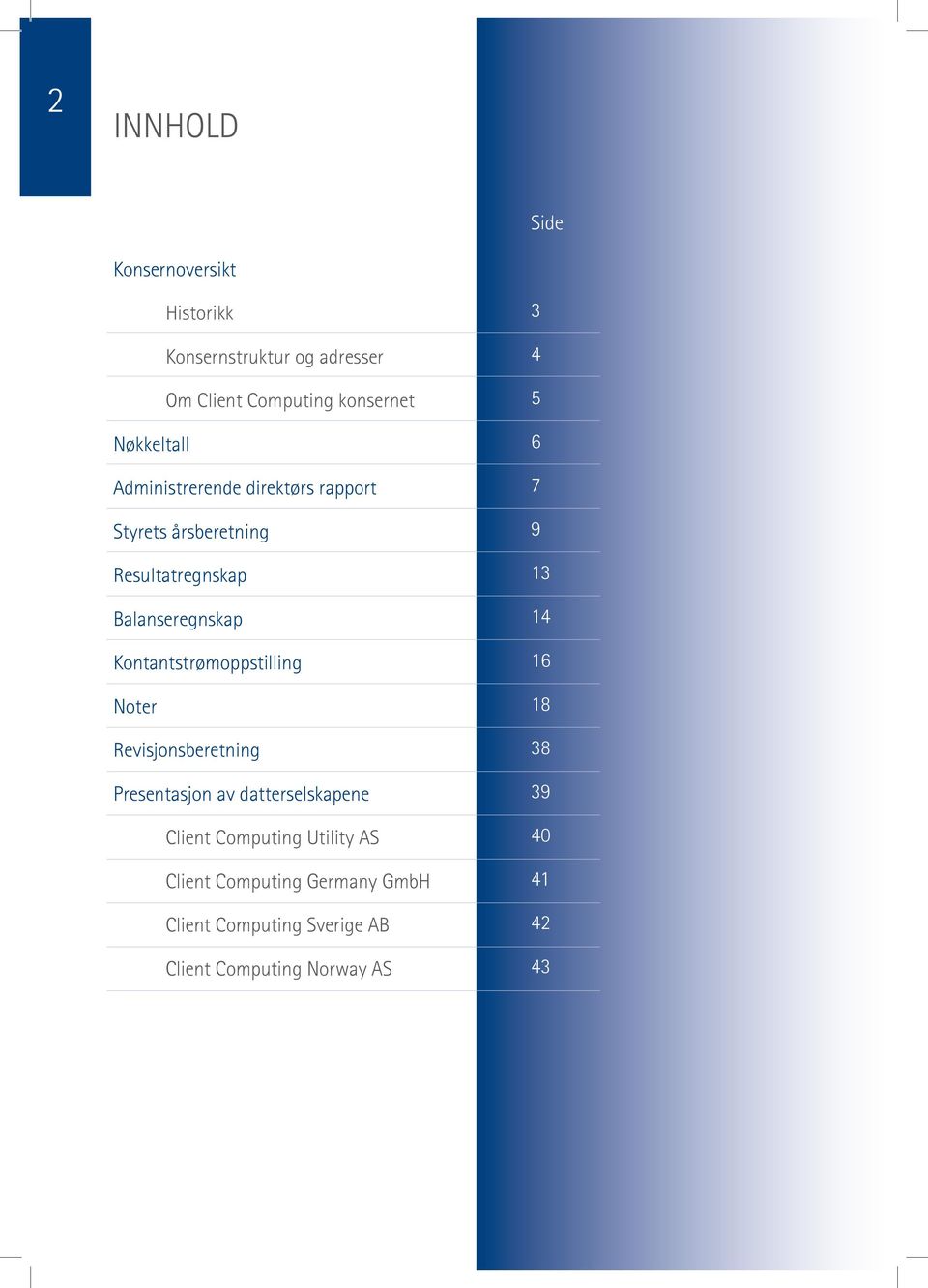 Kontantstrømoppstilling Noter Revisjonsberetning Presentasjon av datterselskapene Client Computing Utility