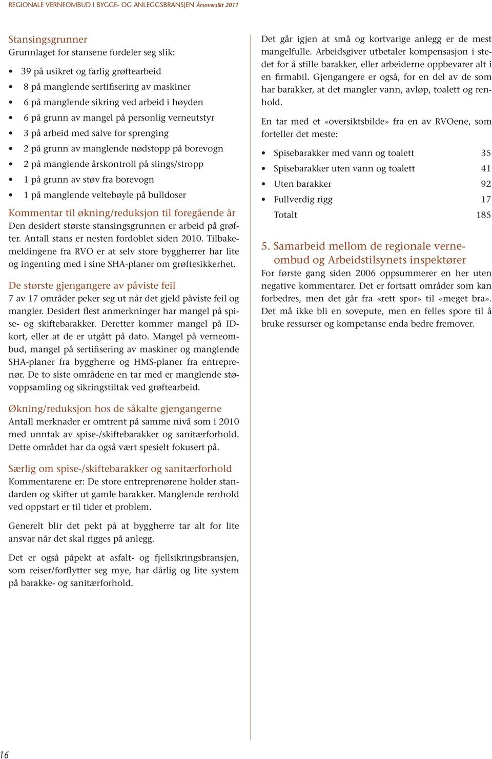 manglende veltebøyle på bulldoser Kommentar til økning/reduksjon til foregående år Den desidert største stansingsgrunnen er arbeid på grøfter. Antall stans er nesten fordoblet siden 2010.