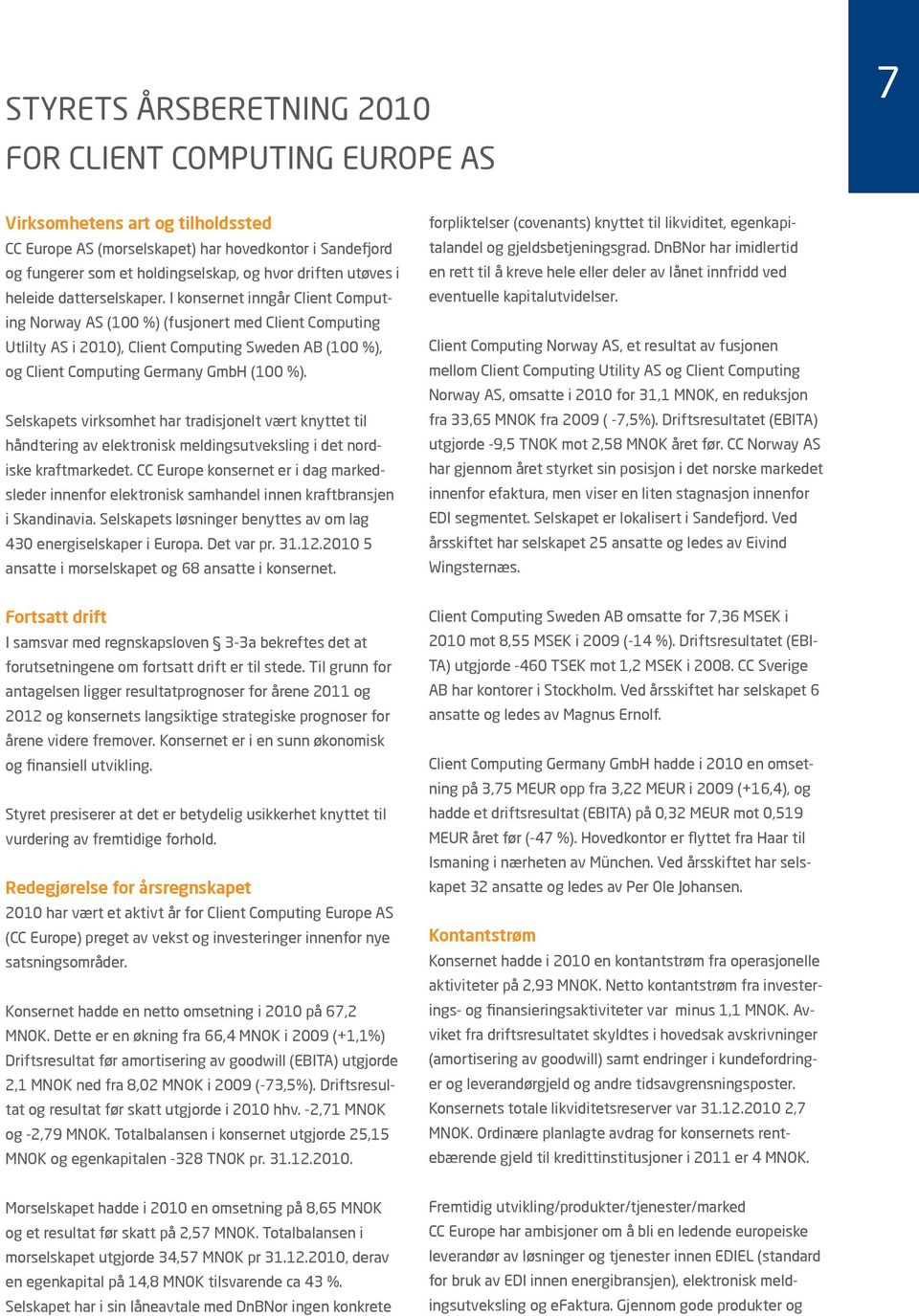 I konsernet inngår Client Computing Norway AS (1 %) (fusjonert med Client Computing Utlilty AS i 21), Client Computing Sweden AB (1 %), og Client Computing Germany GmbH (1 %).