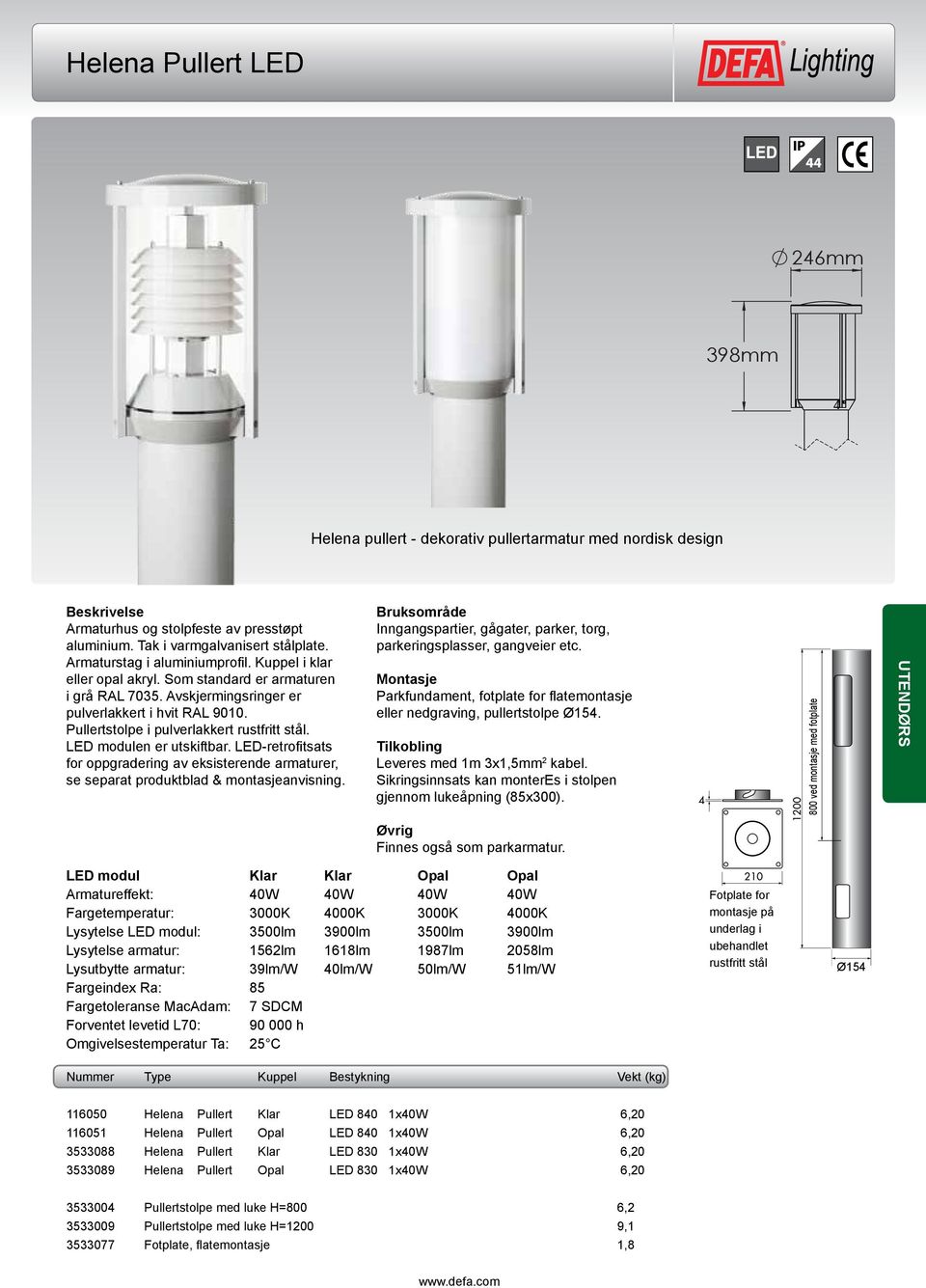 LED modulen er utskiftbar. LED-retrofitsats for oppgradering. Bruksområde Inngangspartier, gågater, parker, torg, parkeringsplasser, gangveier etc.