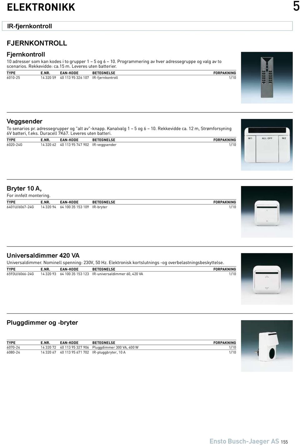 12 m, Strømforsyning 6V batteri, f.eks. Duracell 7K67. Leveres uten batteri. 6020-24G 14 320 62 40 113 95 747 902 IR-veggsender 1/10 Bryter 10 A, For innfelt montering.