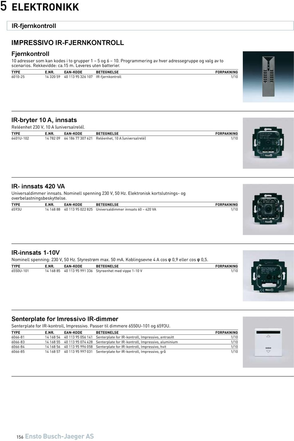 6401U-102 14 782 09 64 186 77 307 621 Reléenhet, 10 A (universalrelé) 1/10 IR- innsats 420 VA Universaldimmer innsats. Nominell spenning 230 V, 50 Hz.