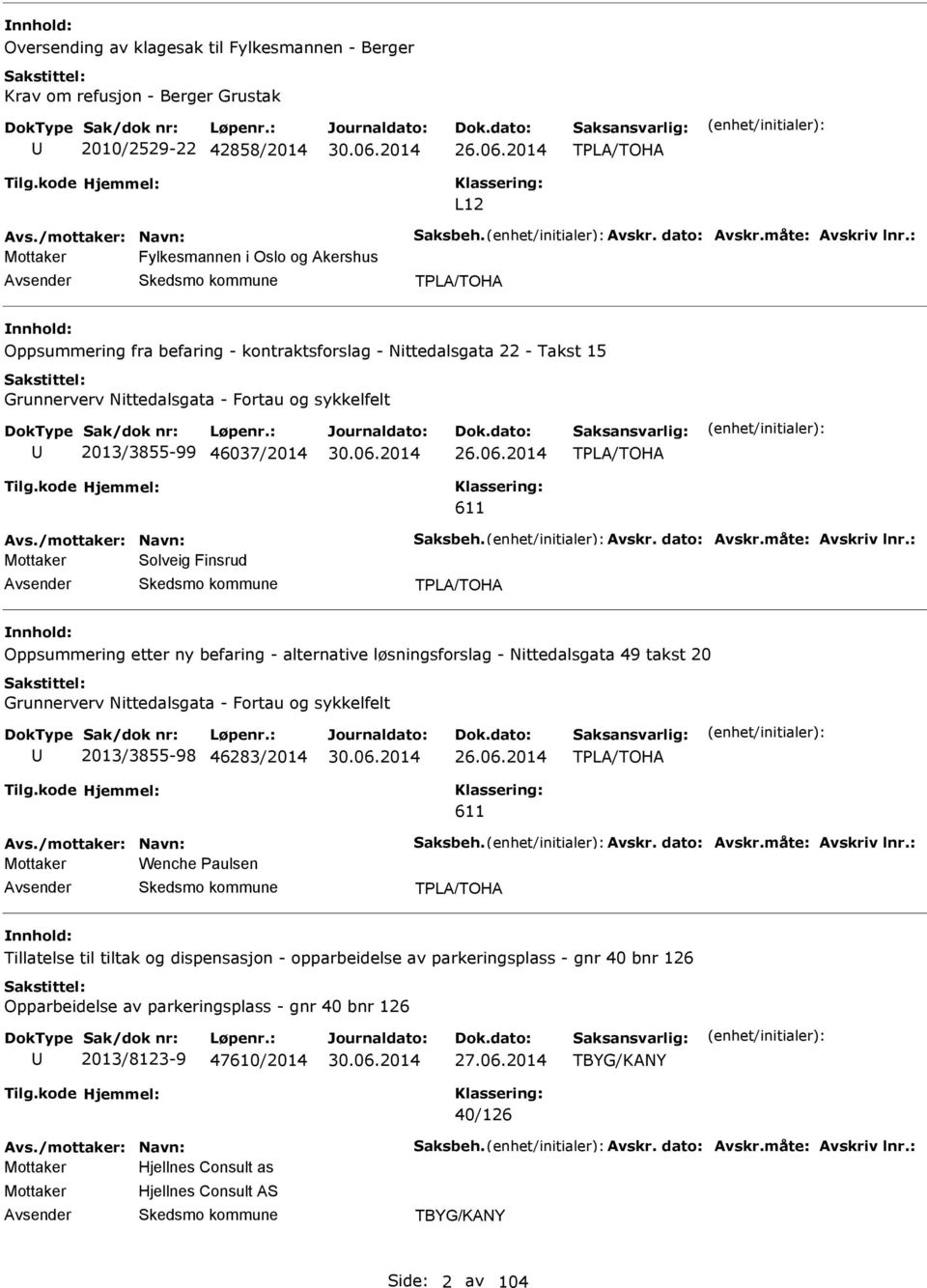 alternative løsningsforslag - Nittedalsgata 49 takst 20 Grunnerverv Nittedalsgata - Fortau og sykkelfelt 2013/3855-98 46283/2014 TPL/TOH 611 Mottaker Wenche Paulsen TPL/TOH Tillatelse til tiltak og