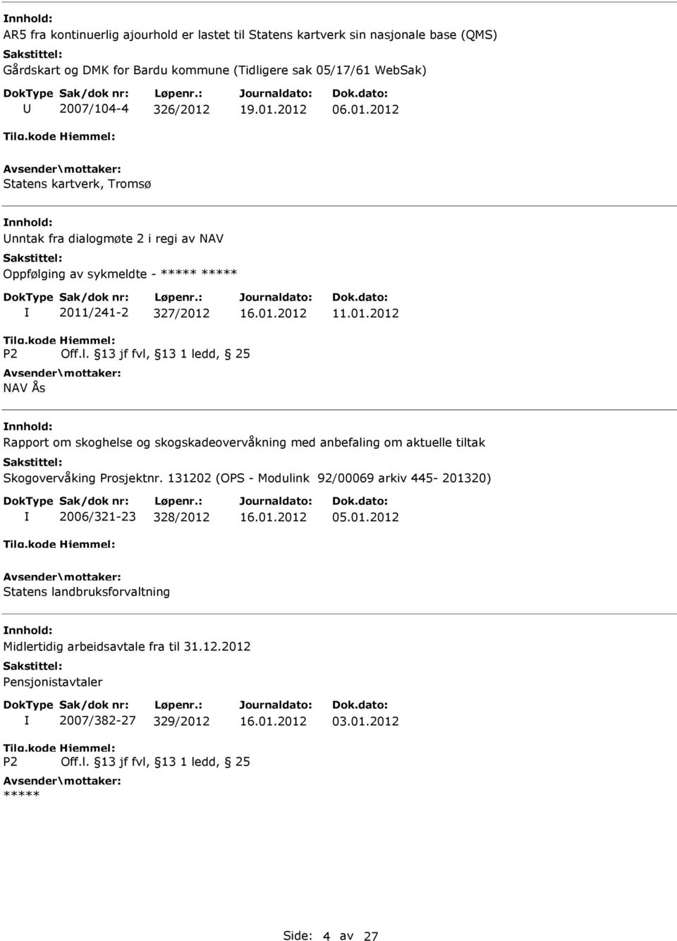 131202 (OPS - Modulink 92/00069 arkiv 445-201320) 2006/321-23 328/2012 05.01.2012 Statens landbruksforvaltning Midlertidig arbeidsavtale fra til 31.