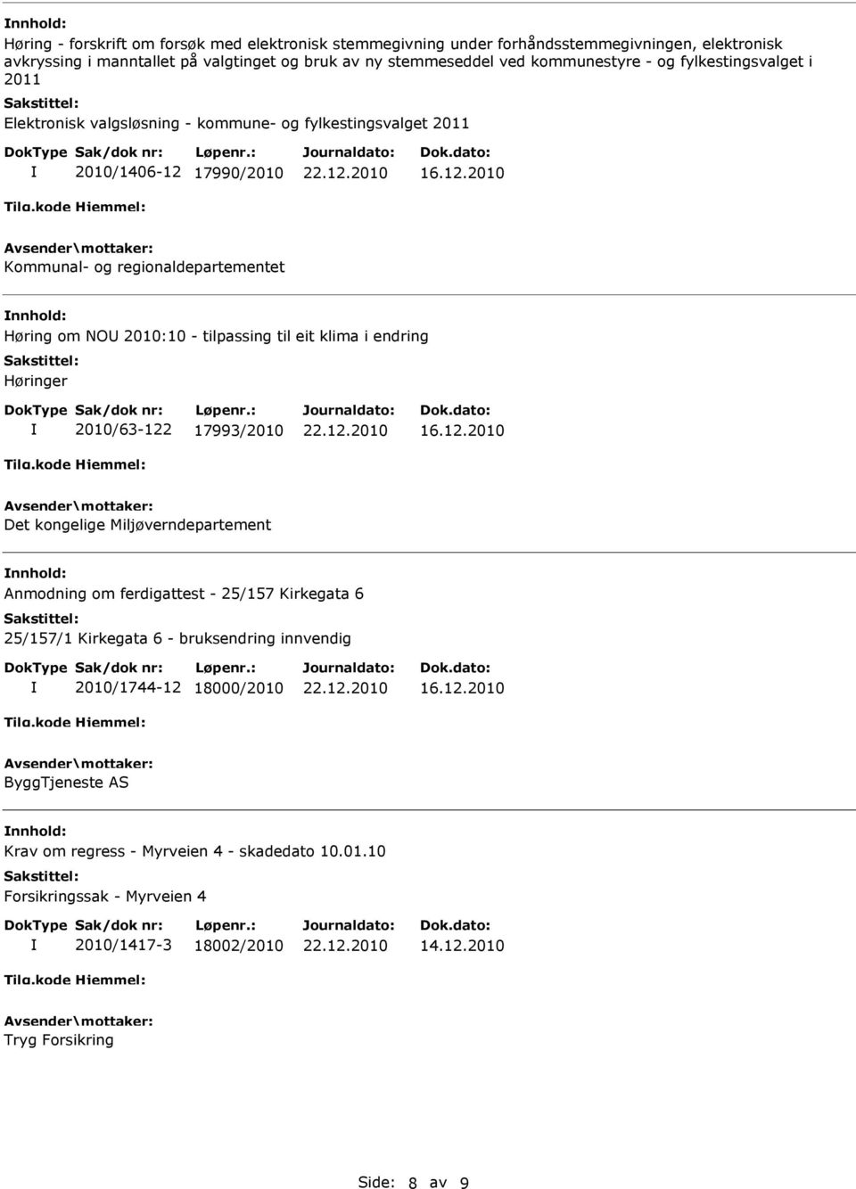 2010:10 - tilpassing til eit klima i endring Høringer 2010/63-122 17993/2010 Det kongelige Miljøverndepartement nnhold: Anmodning om ferdigattest - 25/157 Kirkegata 6 25/157/1 Kirkegata 6