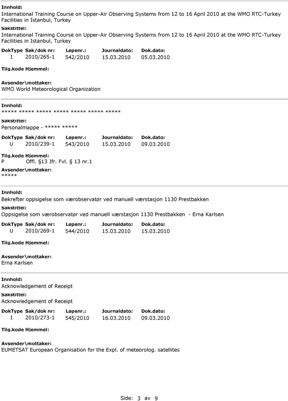 2010 ersonalmappe - 2010/239-1 543/2010 Bekrefter oppsigelse som værobservatør ved manuell værstasjon 1130 restbakken Oppsigelse som værobservatør ved manuell værstasjon