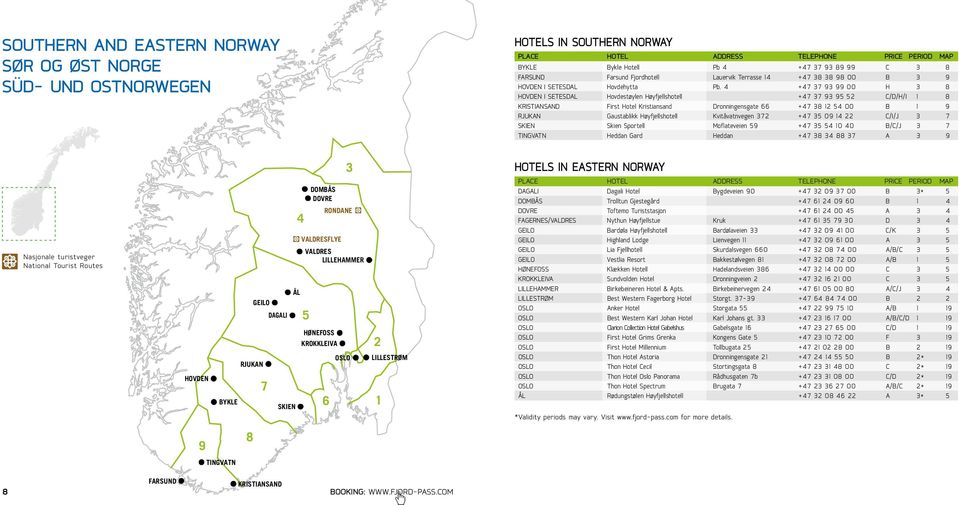 4 +47 37 93 99 00 H 3 8 HOVDEN I SETESDAL Hovdestøylen Høyfjellshotell +47 37 93 95 52 C/D/H/I 1 8 KRISTIANSAND First Hotel Kristiansand dronningensgate 66 +47 38 12 54 00 B 1 9 RJUKAN Gaustablikk