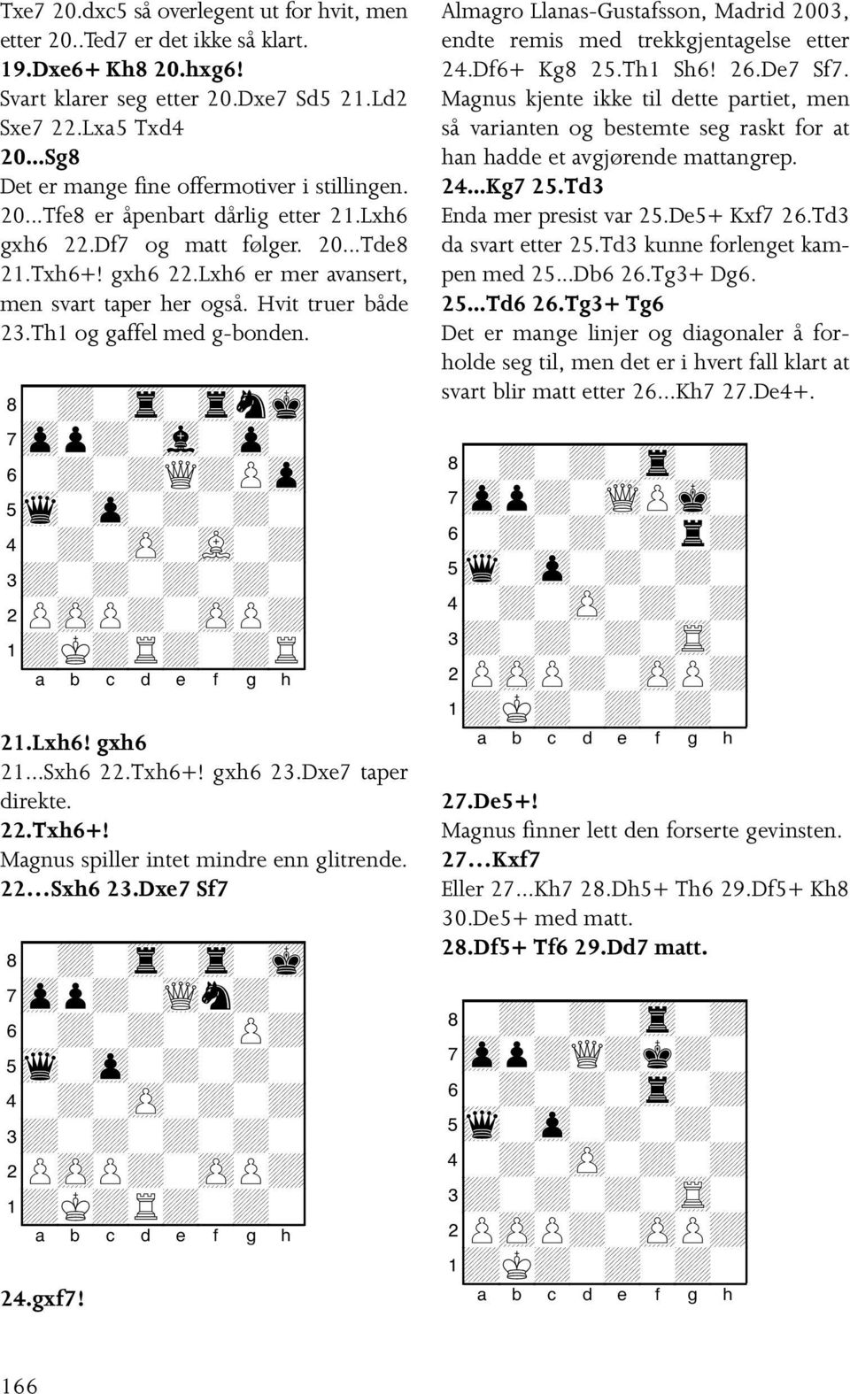 Hvit truer både 23.Th1 og gaffel med g-bonden. 8-+-tr-trnmk0 7zpp+-vl-zp-0 6-+-+Q+Pzp0 5wq-zp-+-+-0 4-+-zP-vL-+0 3+-+-+-+-0 2PzPP+-zPP+0 1+K+R+-+R0 21.Lxh6! gxh6 21...Sxh6 22.Txh6+! gxh6 23.