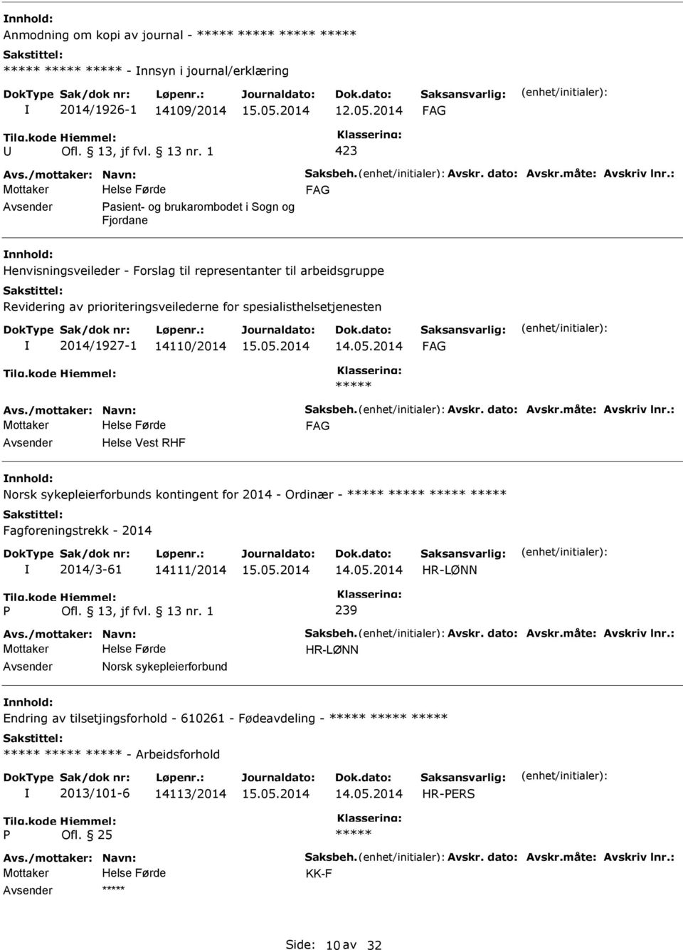 14110/2014 Avs./mottaker: Navn: Saksbeh. Avskr. dato: Avskr.måte: Avskriv lnr.