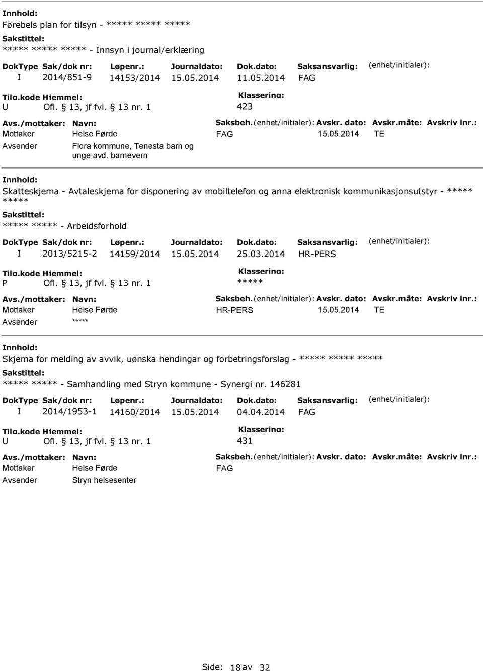 barnevern Skatteskjema - Avtaleskjema for disponering av mobiltelefon og anna elektronisk kommunikasjonsutstyr - - Arbeidsforhold 2013/5215-2 14159/2014 25.03.2014 Avs.