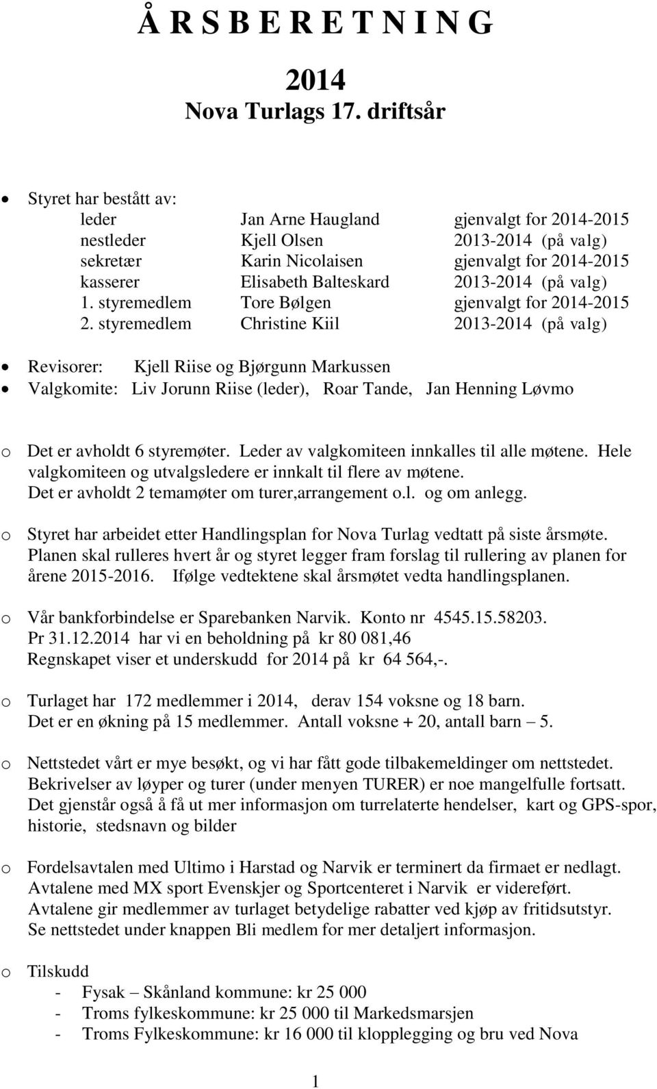 Balteskard 2013-2014 (på valg) 1. styremedlem Tore Bølgen gjenvalgt for 2014-2015 2.