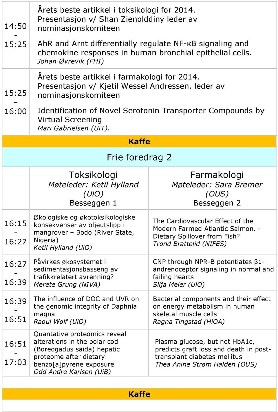 Johan Øvrevik (FHI) Årets beste artikkel i farmakologi for 2014.