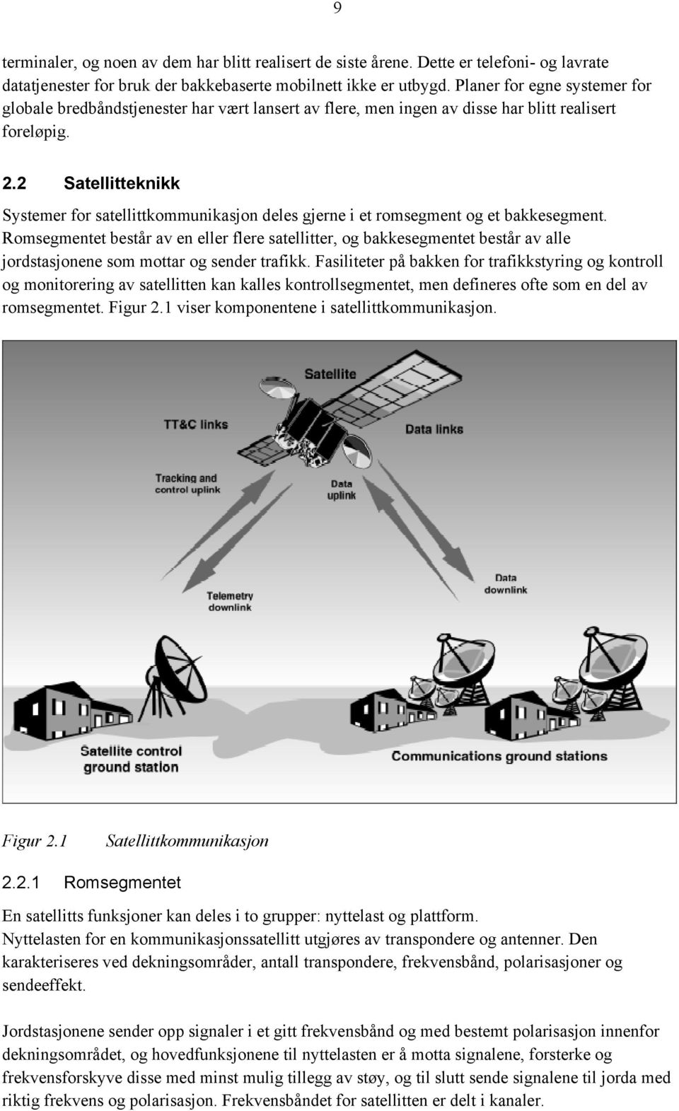 2 Satellitteknikk Systemer for satellittkommunikasjon deles gjerne i et romsegment og et bakkesegment.