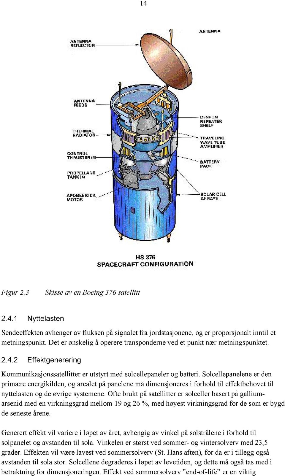 Solcellepanelene er den primære energikilden, og arealet på panelene må dimensjoneres i forhold til effektbehovet til nyttelasten og de øvrige systemene.