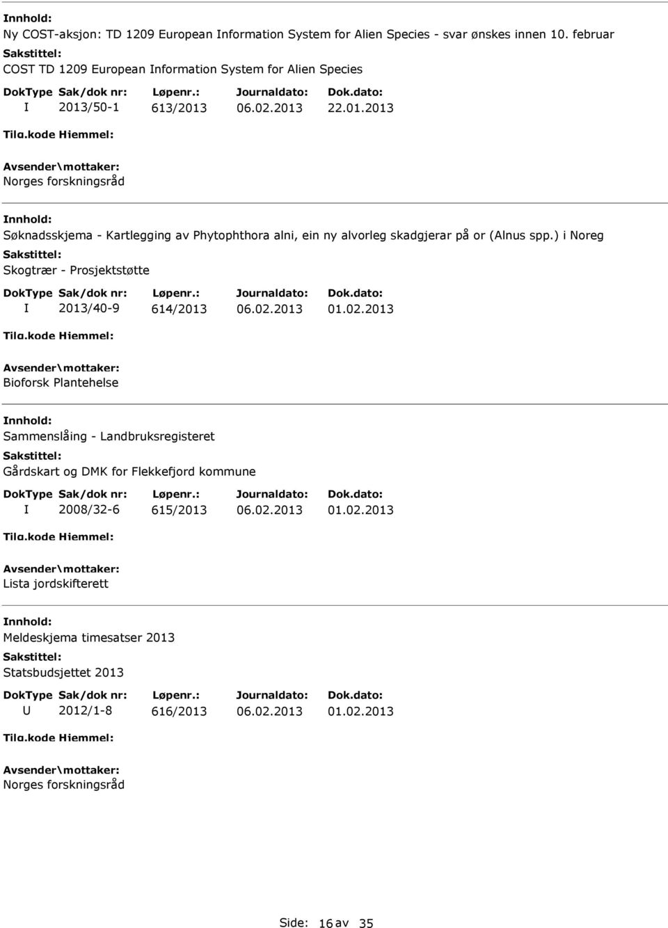 /50-1 613/2013 22.01.2013 Norges forskningsråd Søknadsskjema - Kartlegging av Phytophthora alni, ein ny alvorleg skadgjerar på or (Alnus spp.