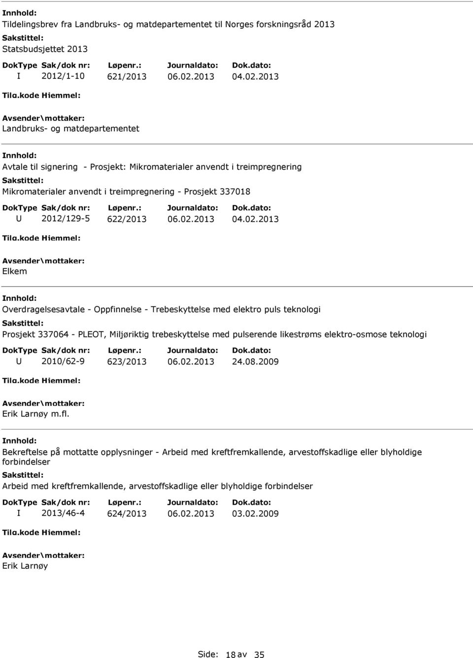 teknologi Prosjekt 337064 - PLEOT, Miljøriktig trebeskyttelse med pulserende likestrøms elektro-osmose teknologi 2010/62-9 623/2013 24.08.2009 Erik Larnøy m.fl.