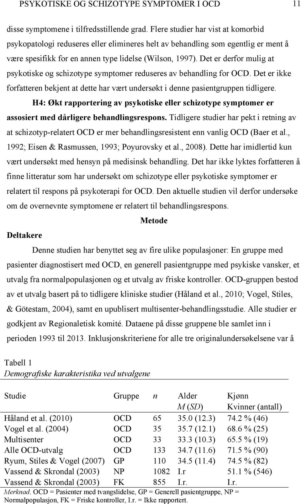 Det er derfor mulig at psykotiske og schizotype symptomer reduseres av behandling for OCD. Det er ikke forfatteren bekjent at dette har vært undersøkt i denne pasientgruppen tidligere.