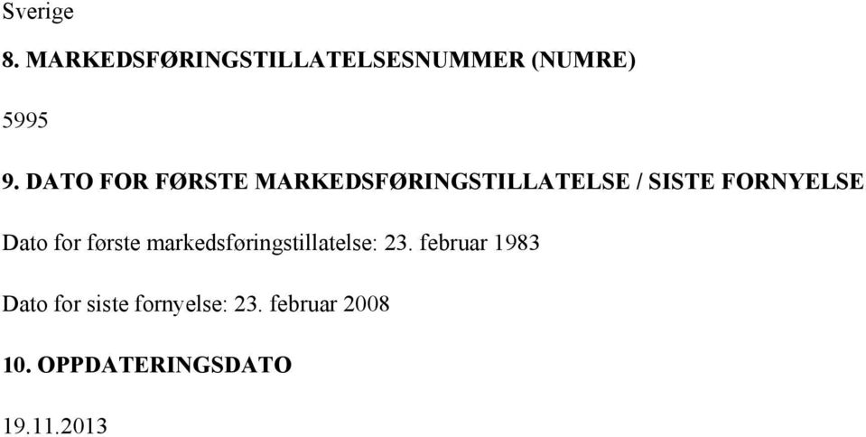 Dato for første markedsføringstillatelse: 23.