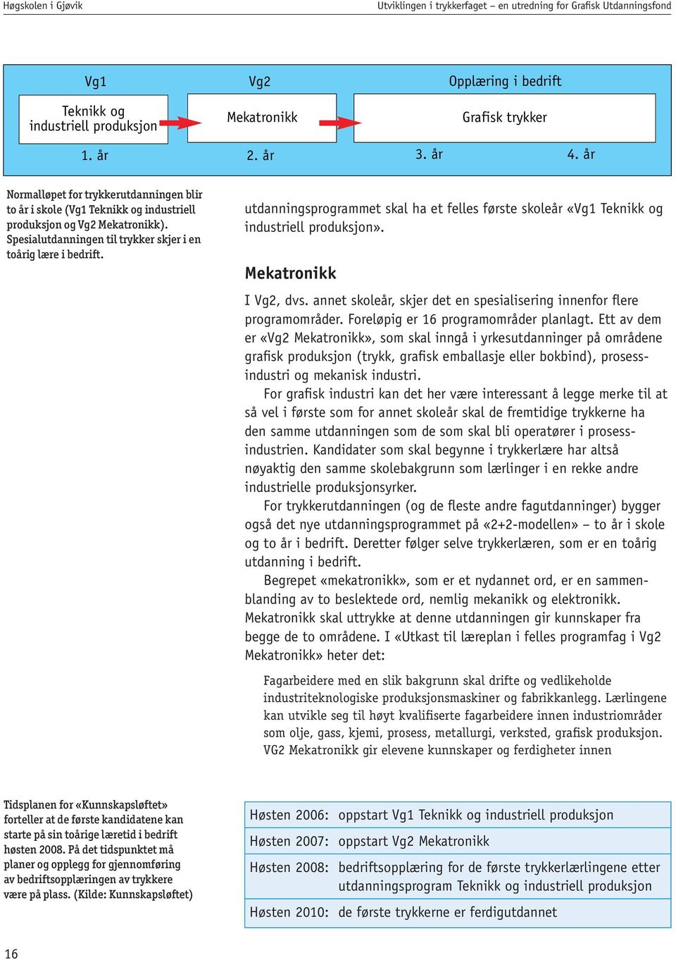 utdanningsprogrammet skal ha et felles første skoleår «Vg1 Teknikk og industriell produksjon». Mekatronikk I Vg2, dvs. annet skoleår, skjer det en spesialisering innenfor flere programområder.