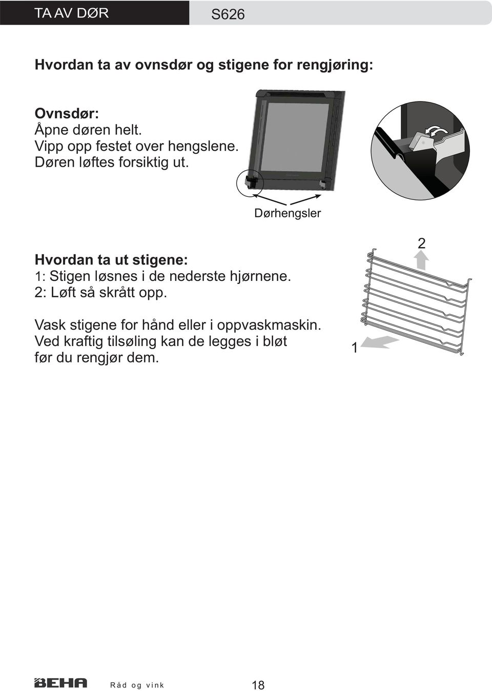 Dørhengsler Hvordan ta ut stigene: 1: Stigen løsnes i de nederste hjørnene.