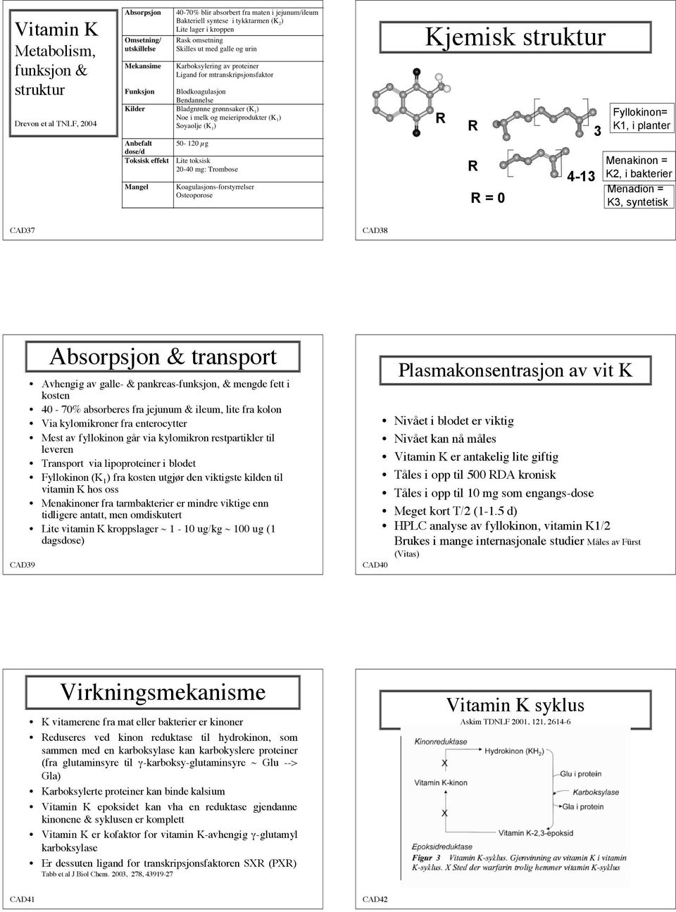 via kylomikron restpartikler til leveren Transport via lipoproteiner i blodet Fyllokinon (K 1 ) fra kosten utgjør den viktigste kilden til vitamin K hos oss Menakinoner fra tarmbakterier er mindre