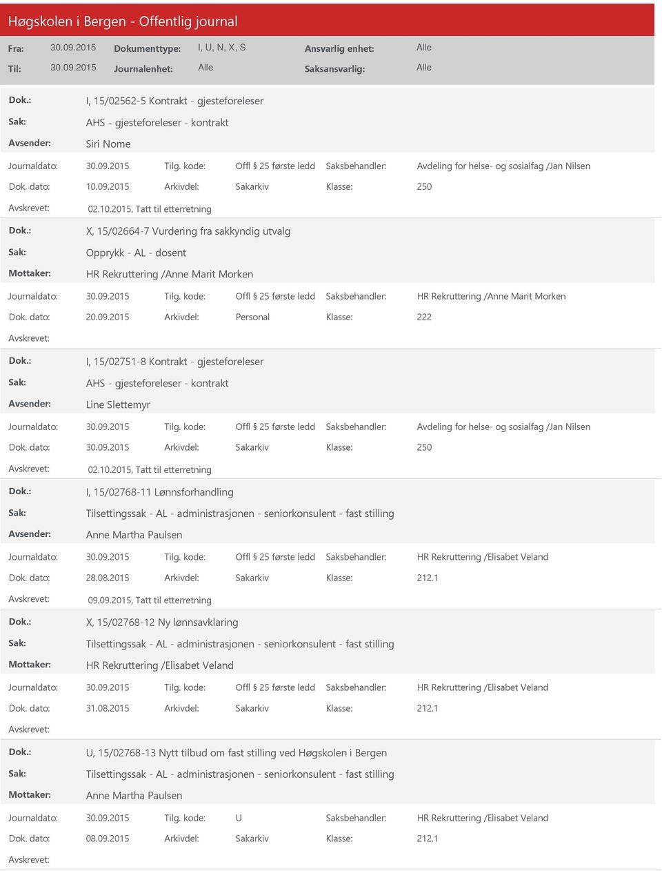 2015 Arkivdel: Personal 222 I, 15/02751-8 Kontrakt - gjesteforeleser Line Slettemyr Dok.