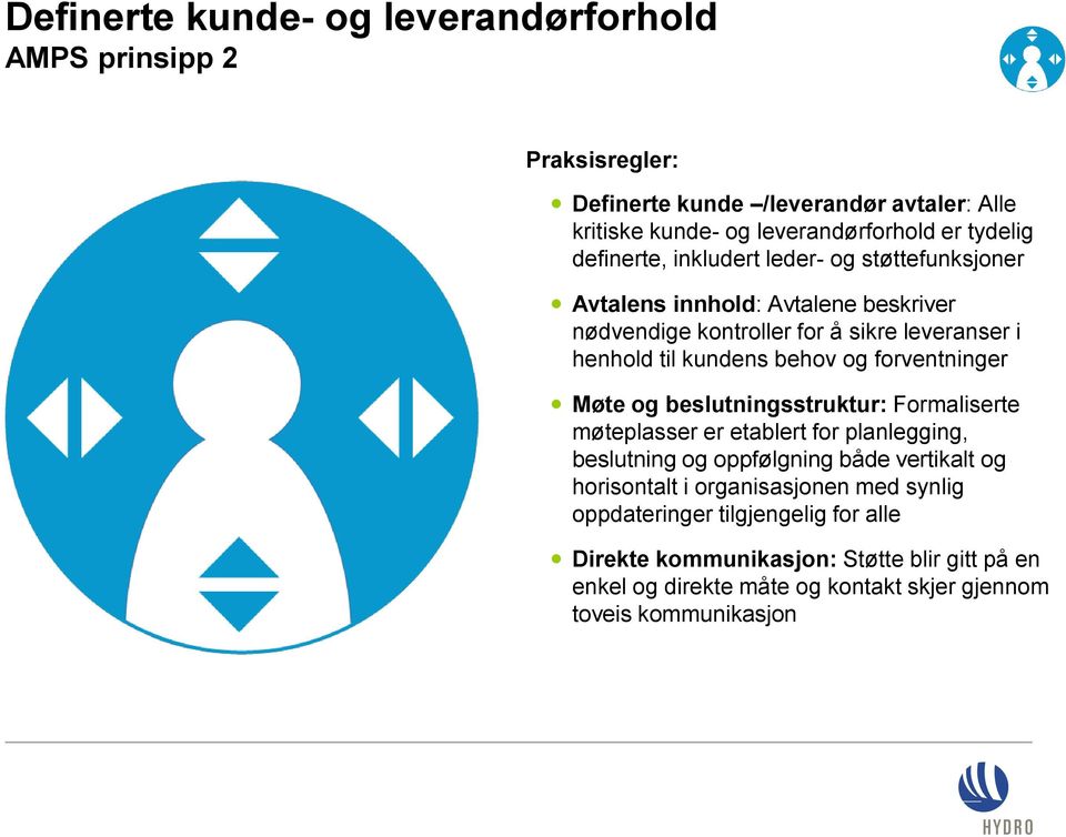 forventninger Møte og beslutningsstruktur: Formaliserte møteplasser er etablert for planlegging, beslutning og oppfølgning både vertikalt og horisontalt i