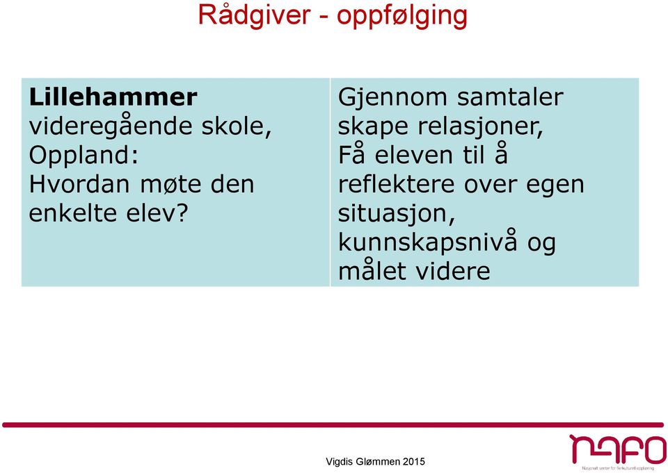 Gjennom samtaler skape relasjoner, Få eleven til å