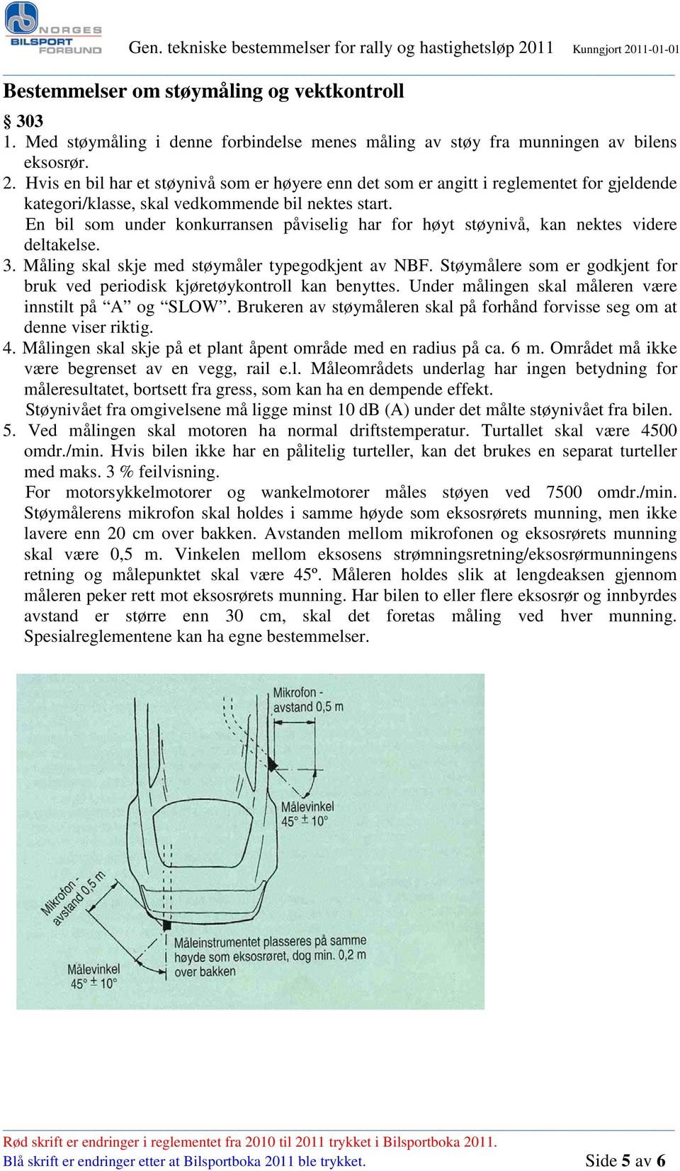 En bil som under konkurransen påviselig har for høyt støynivå, kan nektes videre deltakelse. 3. Måling skal skje med støymåler typegodkjent av NBF.