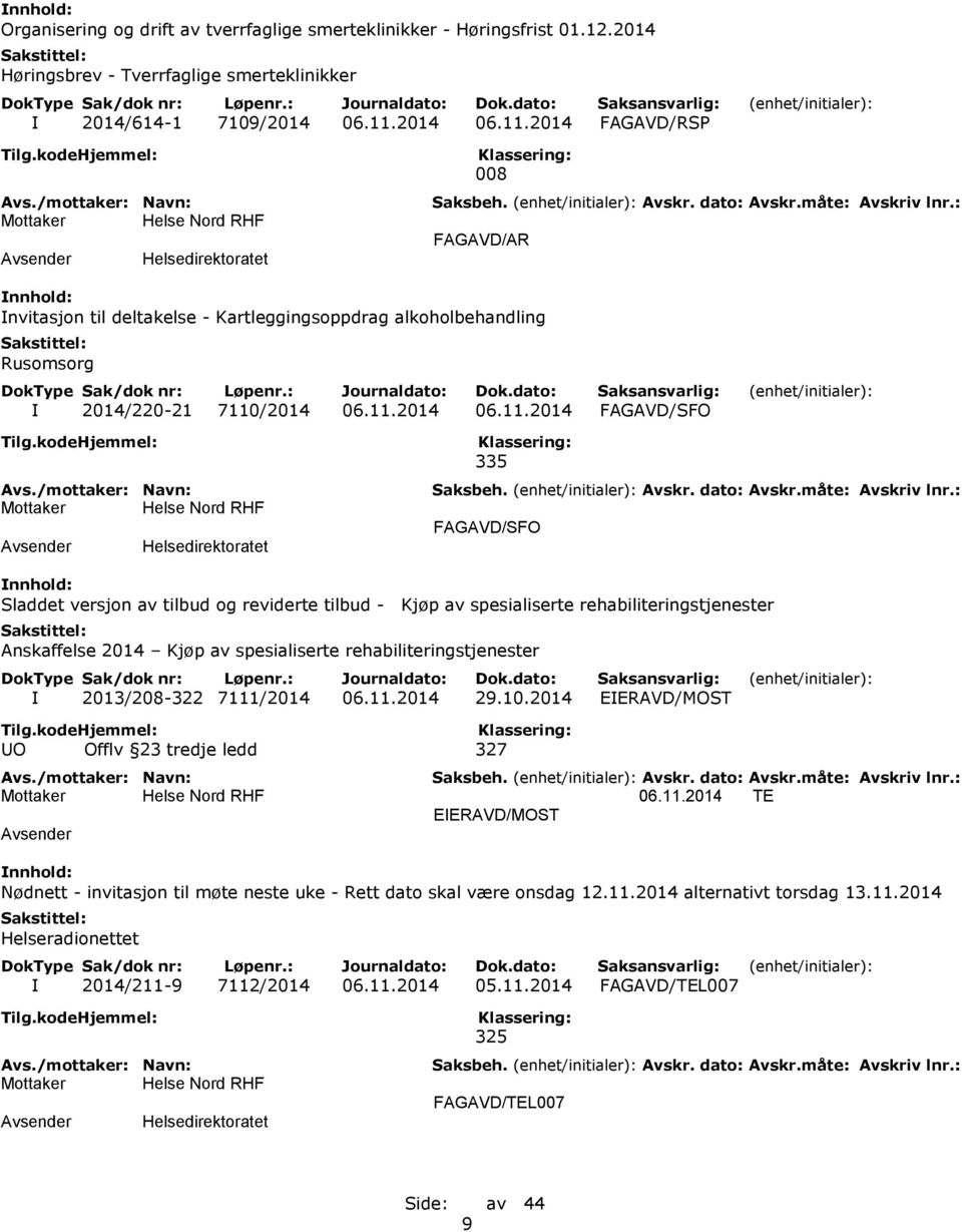 2014 FAGAVD/RSP Helsedirektoratet 008 FAGAVD/AR Invitasjon til deltakelse - Kartleggingsoppdrag alkoholbehandling Rusomsorg I 2014/220-21 7110/2014 FAGAVD/SFO Helsedirektoratet 335 FAGAVD/SFO Sladdet