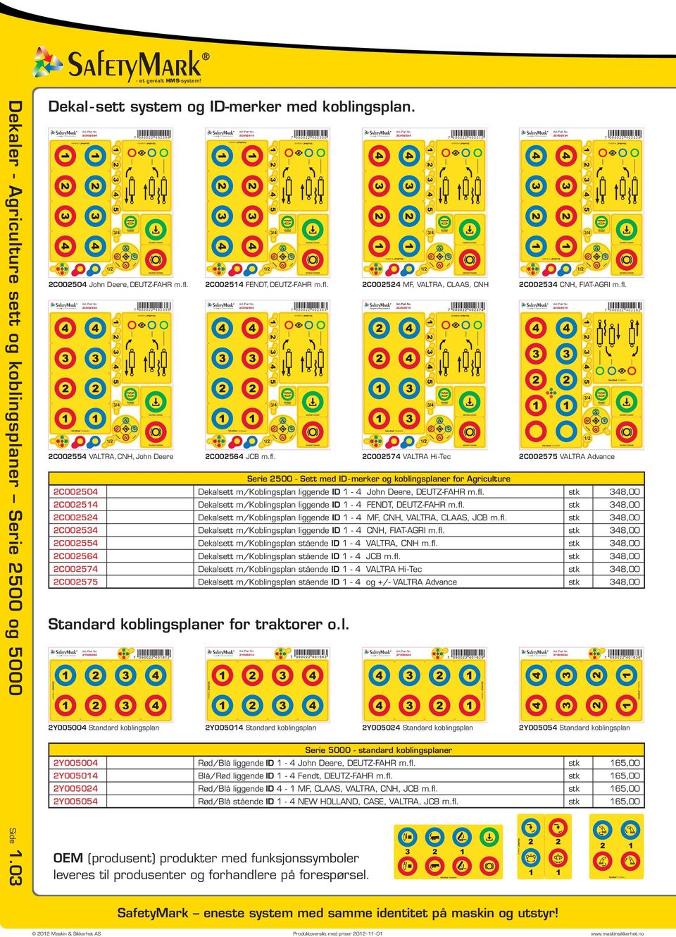 ID-merker med koblingsplan. C00504 7 0 9 0 0 4 0 9 9 Standard koblingsplaner for traktorer o.l. Y005004 4 5 C00504 John Deere, DEUTZ-FAHR m.fl. C0054 FENDT, DEUTZ-FAHR m.fl. C0054 MF, VALTRA, CLAAS, CNH C0054 CNH, FIAT-AGRI m.