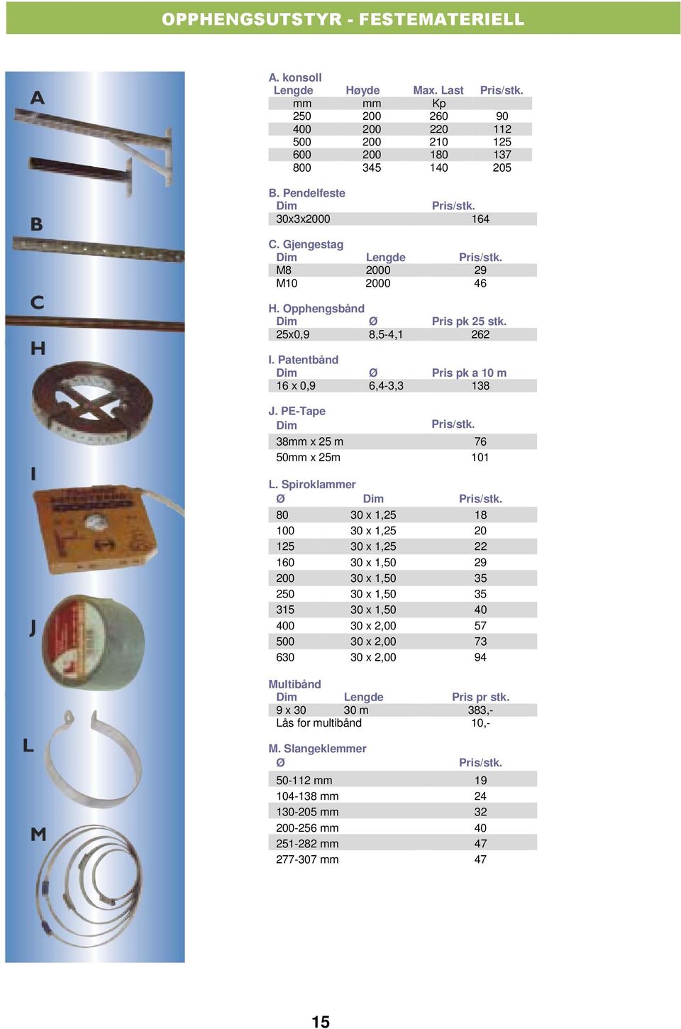 PE-Tape Dim Pris/stk. 38mm x 25 m 76 50mm x 25m 101 L. Spiroklammer Dim Pris/stk.