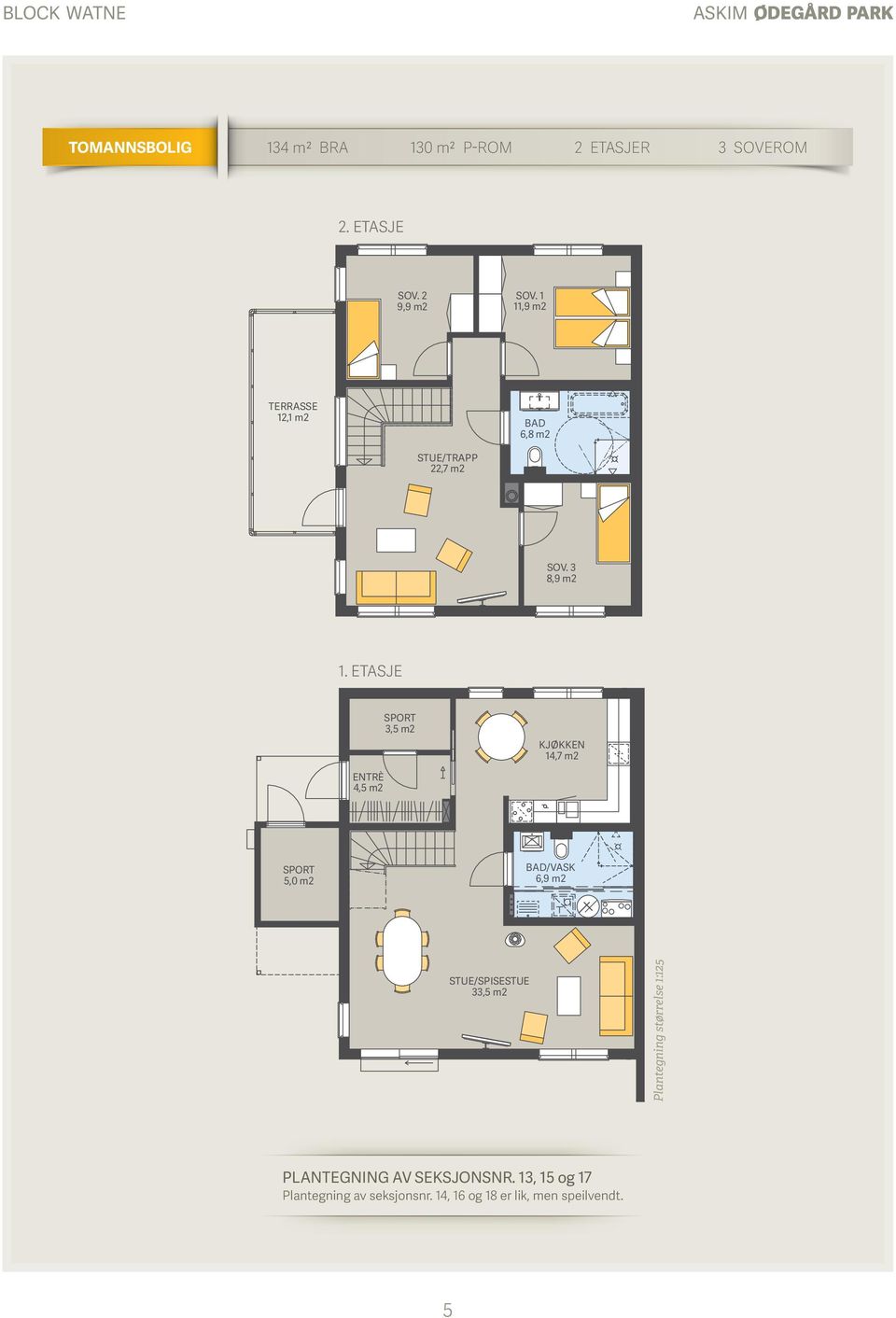 ETASJE SPORT 3,5 m2 KJØKKEN 14,7 m2 ENTRÈ 4,5 m2 SPORT 5,0 m2 BAD/VASK 6,9 m2 STUE/SPISESTUE 33,5 m2