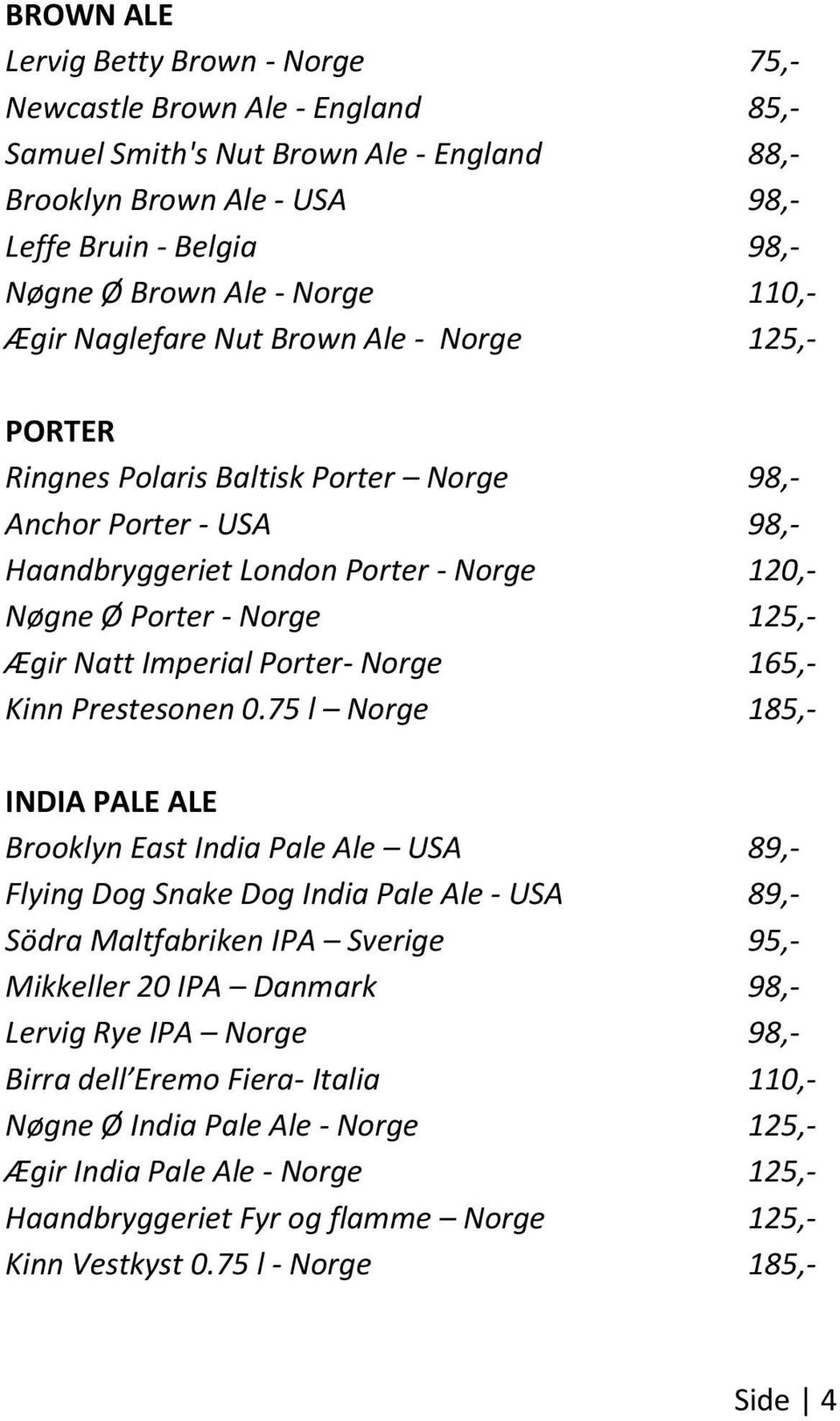 125,- Ægir Natt Imperial Porter- Norge 165,- Kinn Prestesonen 0.