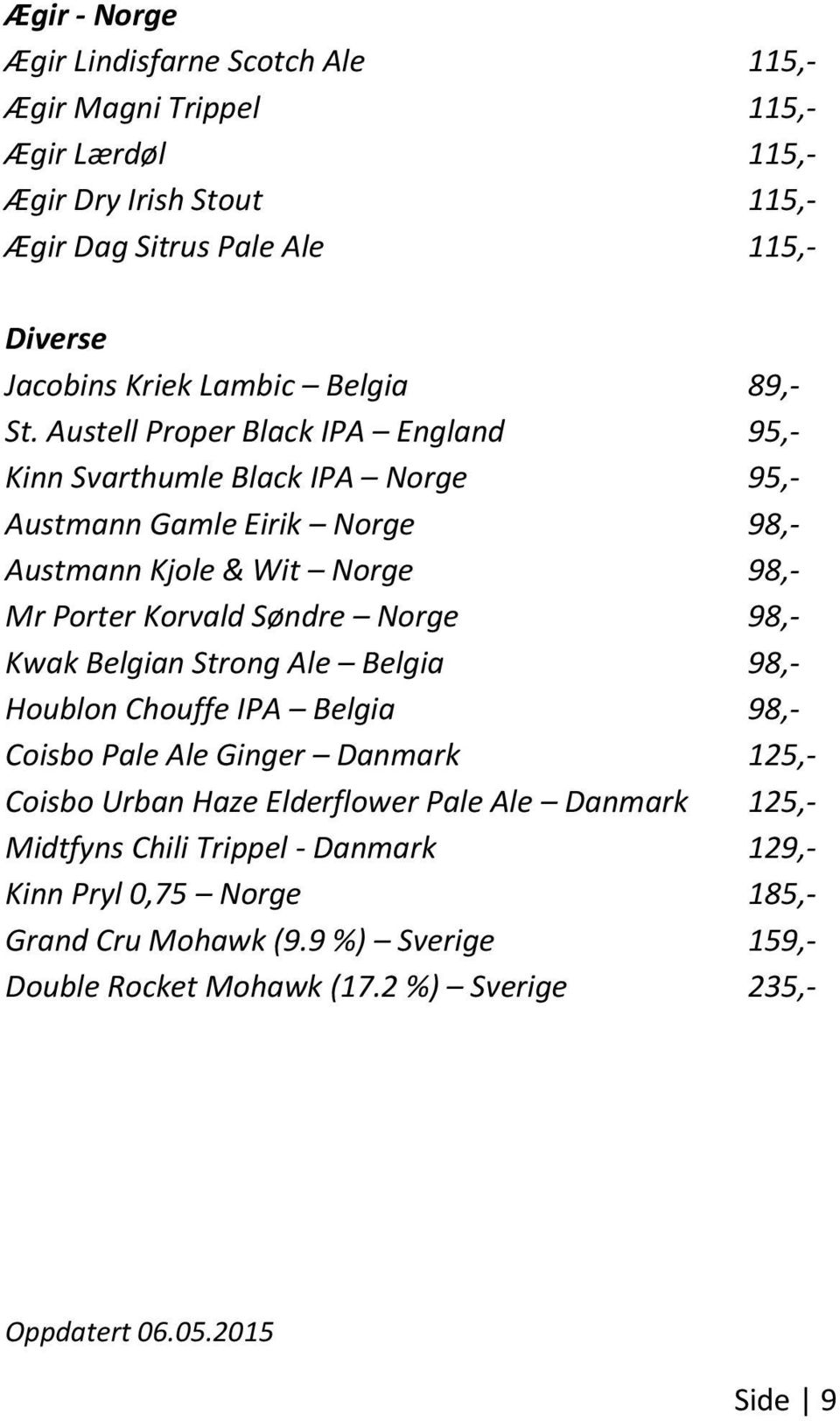 Austell Proper Black IPA England 95,- Kinn Svarthumle Black IPA Norge 95,- Austmann Gamle Eirik Norge 98,- Austmann Kjole & Wit Norge 98,- Mr Porter Korvald Søndre Norge 98,-