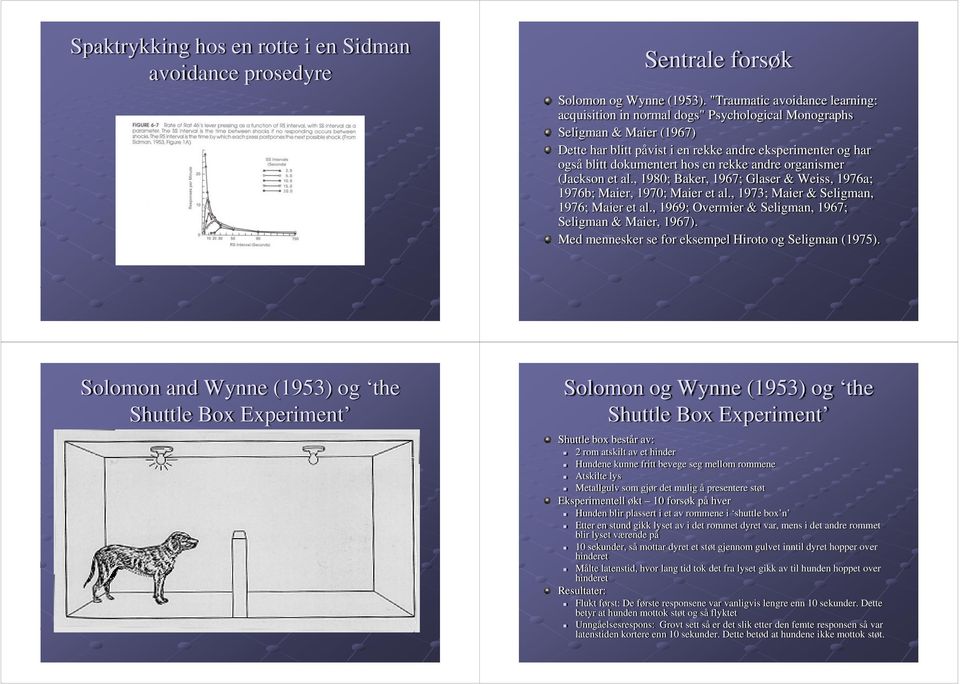 rekke andre organismer (Jackson et al., 1980; Baker, 1967; Glaser & Weiss, 1976a; 1976b; Maier, 1970; Maier et al., 1973; Maier & Seligman, 1976; Maier et al.