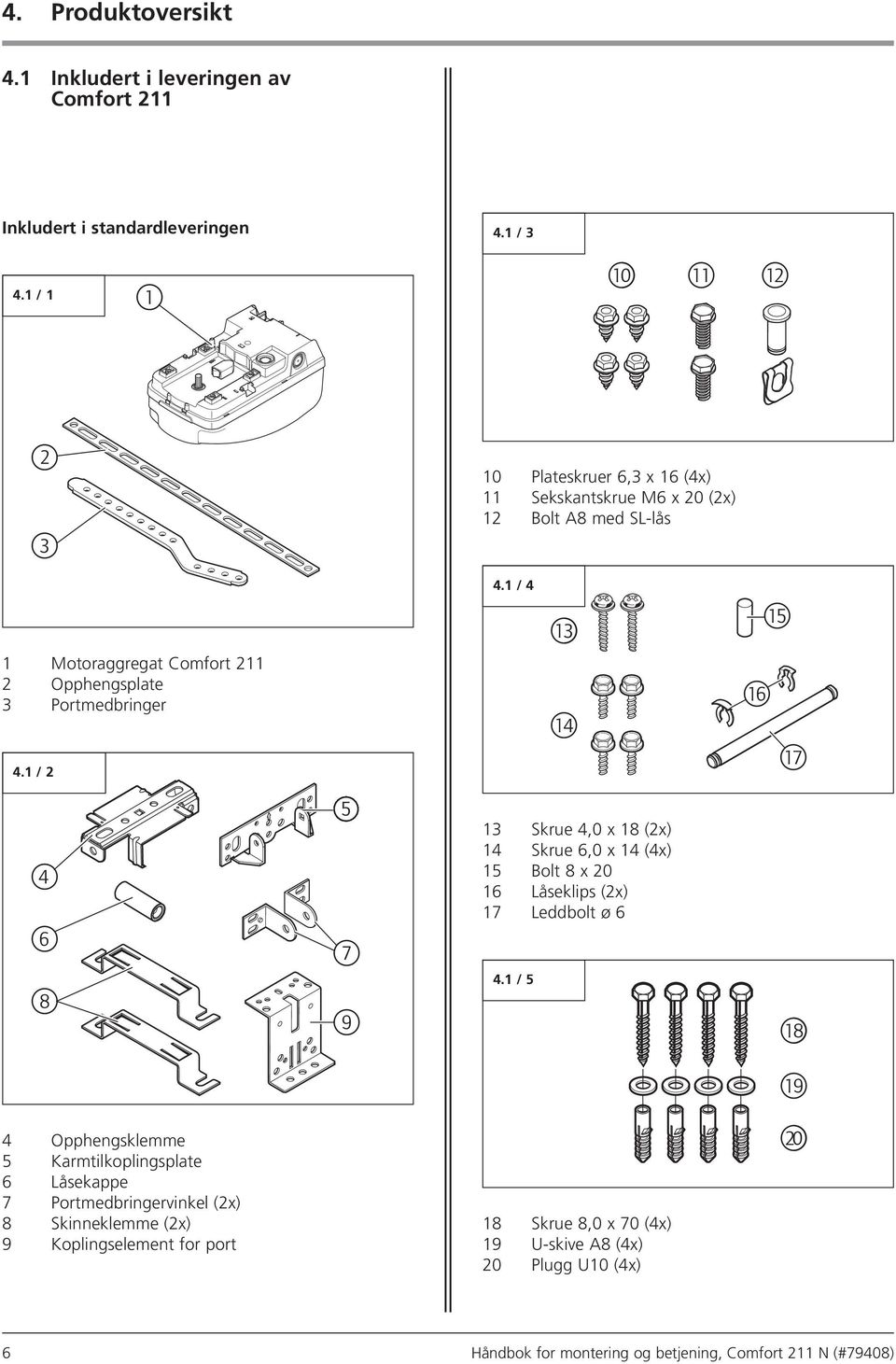 1 / 2!!^!\ 4 6 8 5 7 9 13 Skrue 4,0 x 18 (2x) 14 Skrue 6,0 x 14 (4x) 15 Bolt 8 x 20 16 Låseklips (2x) 17 Leddbolt ø 6 4.1 / 5!