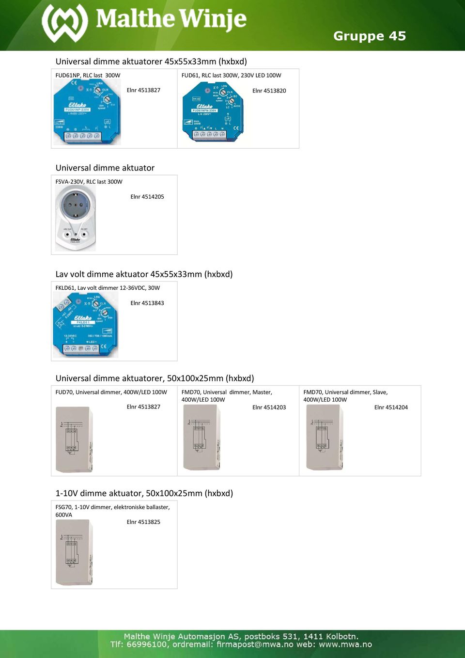 dimme aktuatorer, 50x100x25mm (hxbxd) FUD70, Universal dimmer, 400W/LED 100W FMD70, Universal dimmer, Master, FMD70, Universal dimmer, Slave, 400W/LED