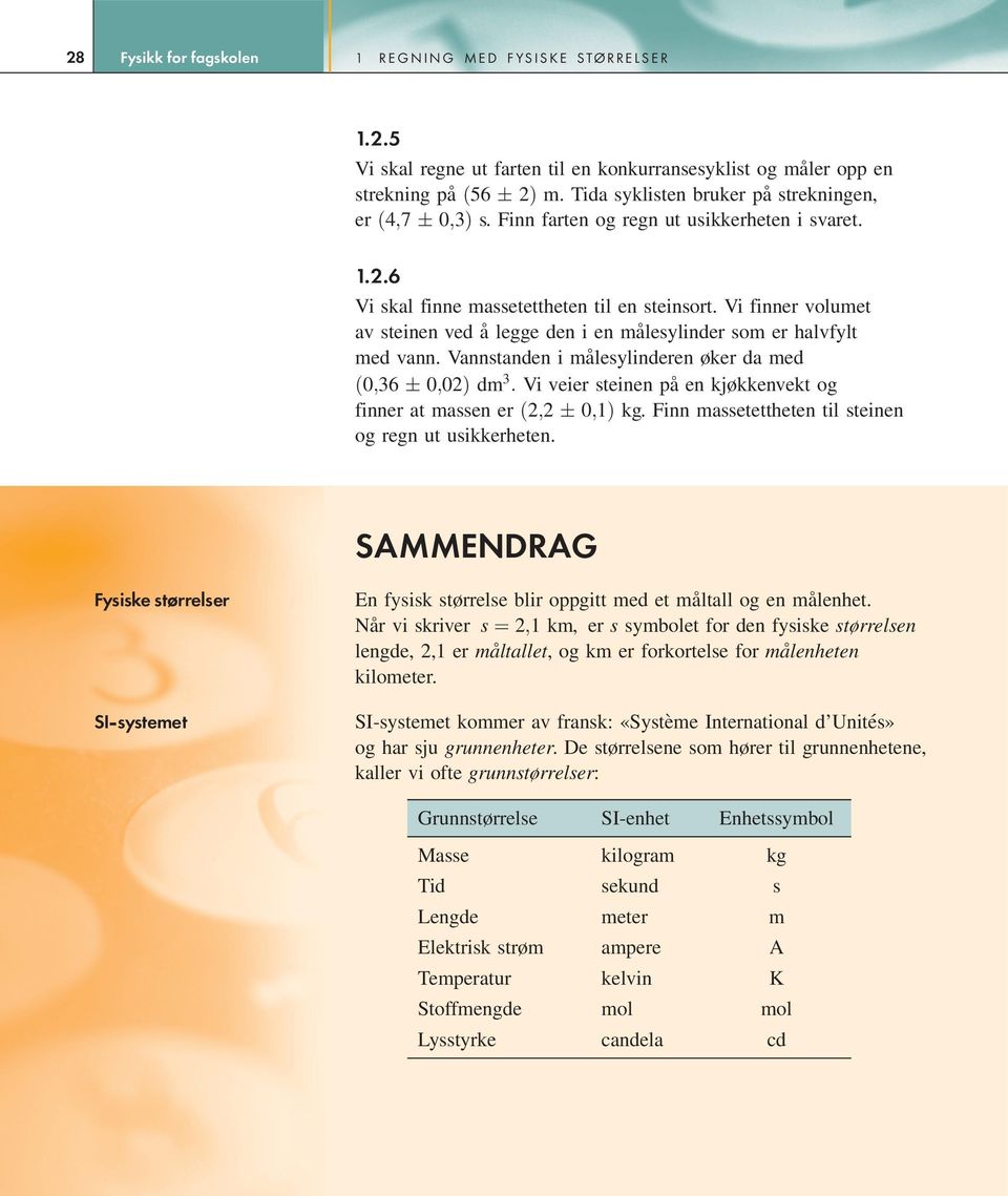 Vi finner volumet av steinen ved å legge den i en målesylinder som er halvfylt med vann.