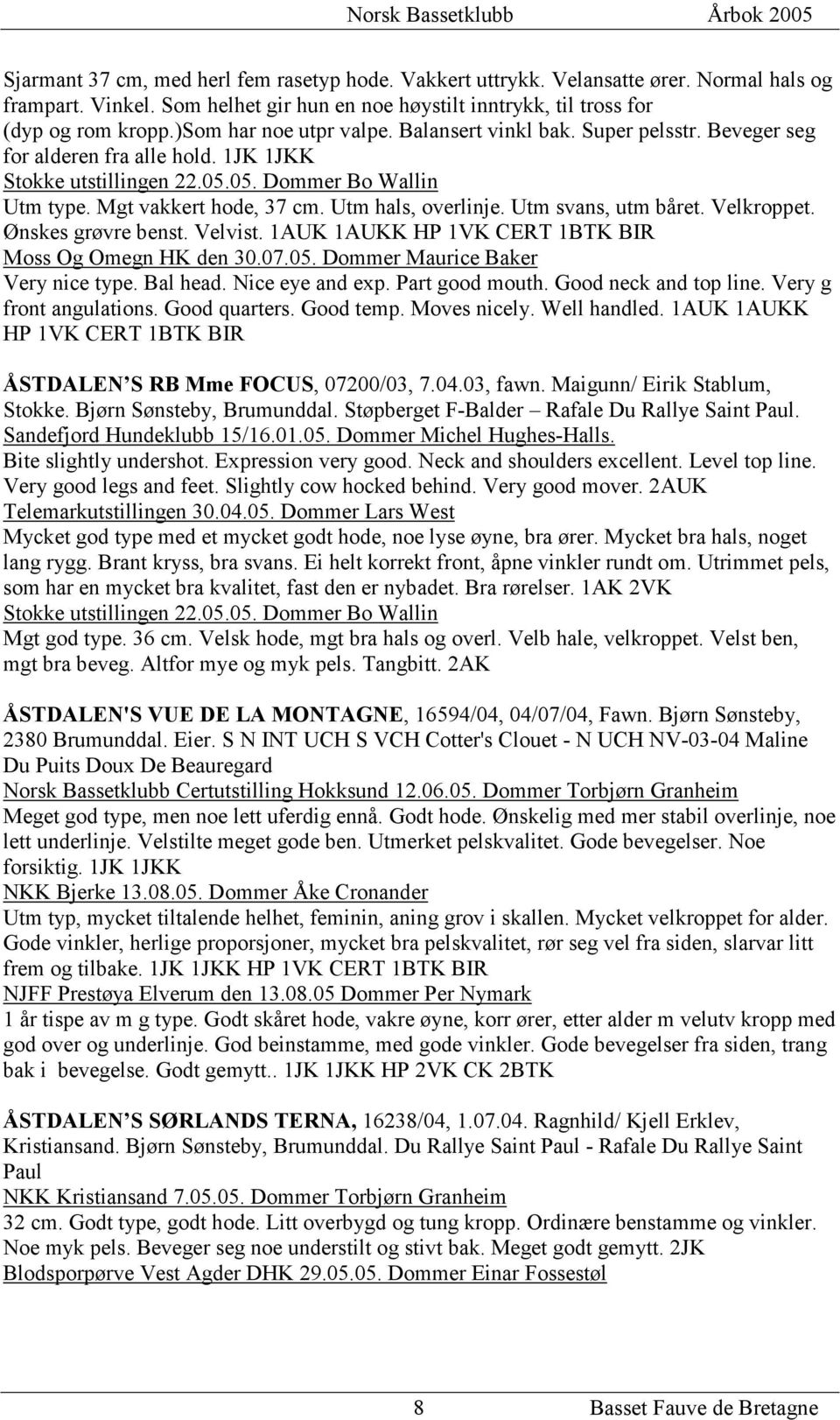 Utm hals, overlinje. Utm svans, utm båret. Velkroppet. Ønskes grøvre benst. Velvist. 1AUK 1AUKK HP 1VK CERT 1BTK BIR Moss Og Omegn HK den 30.07.05. Dommer Maurice Baker Very nice type. Bal head.
