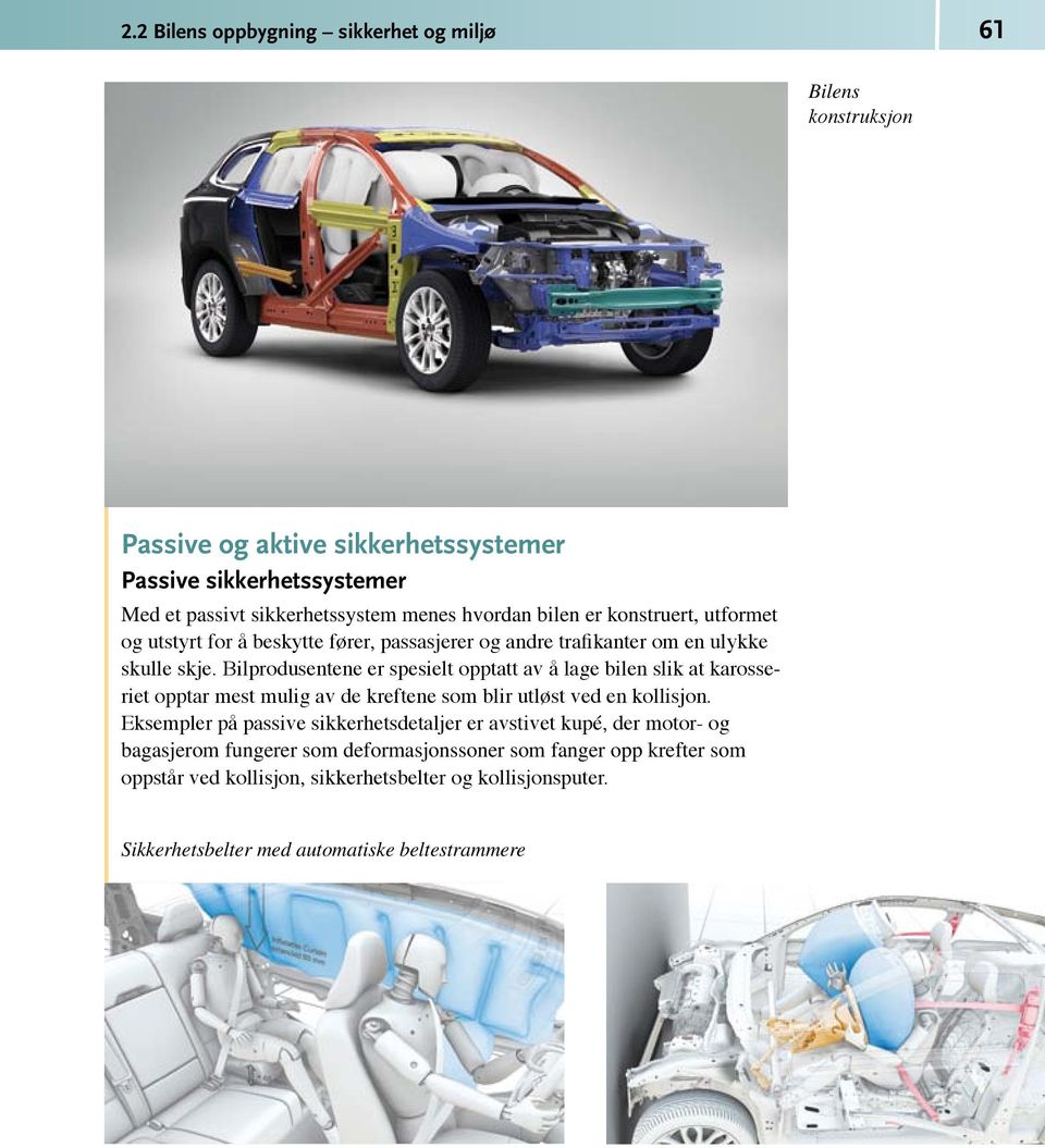 Bilprodusentene er spesielt opptatt av å lage bilen slik at karosseriet opptar mest mulig av de kreftene som blir utløst ved en kollisjon.