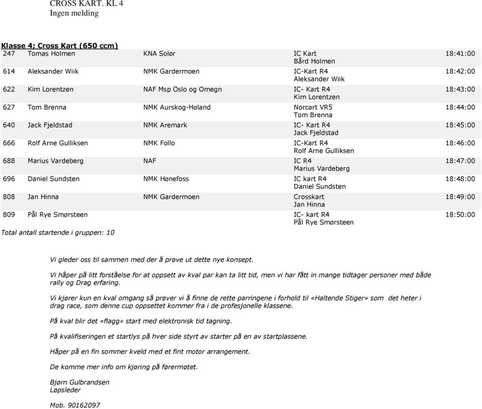 Msp Oslo og Omegn IC- Kart R4 18:43:00 Kim Lorentzen 627 Tom Brenna NMK Aurskog-Høland Norcart VR5 18:44:00 Tom Brenna 640 Jack Fjeldstad NMK Aremark IC- Kart R4 18:45:00 Jack Fjeldstad 666 Rolf Arne