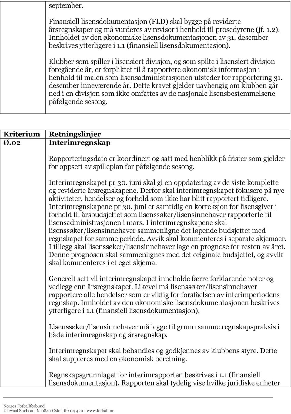 Klubber som spiller i lisensiert divisjon, og som spilte i lisensiert divisjon foregående år, er forpliktet til å rapportere økonomisk informasjon i henhold til malen som lisensadministrasjonen