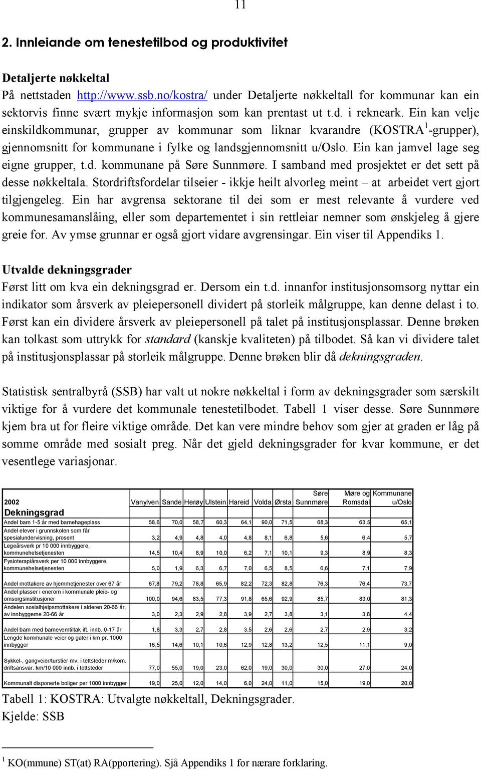 Ein kan velje einskildkommunar, grupper av kommunar som liknar kvarandre (KOSTRA 1 -grupper), gjennomsnitt for kommunane i fylke og landsgjennomsnitt u/oslo. Ein kan jamvel lage seg eigne grupper, t.