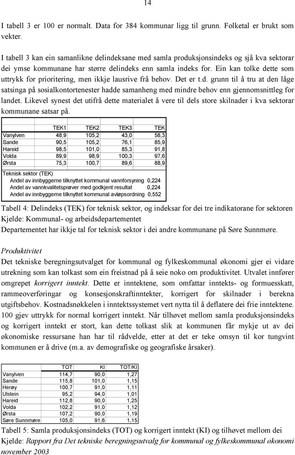 Ein kan tolke dette som uttrykk for prioritering, men ikkje lausrive frå behov. Det er t.d. grunn til å tru at den låge satsinga på sosialkontortenester hadde samanheng med mindre behov enn gjennomsnittleg for landet.