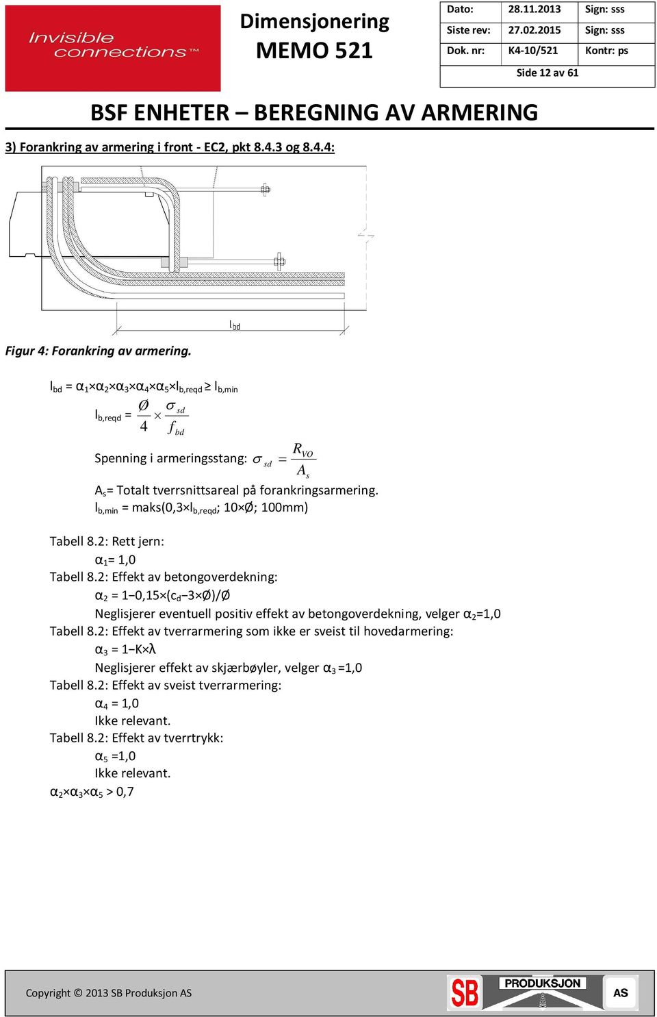 l b,min maks(0,3 l b,reqd ; 10 Ø; 100mm) Tabell 8.: Rett jern: α 1 1,0 Tabell 8.